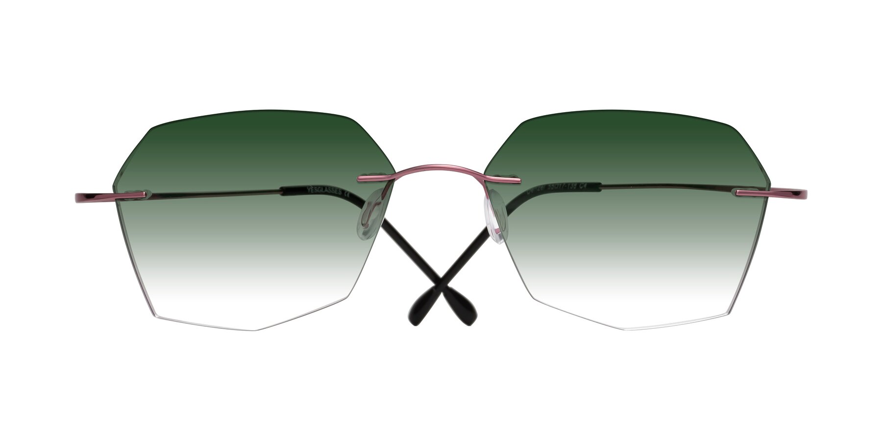 Folded Front of Denzel in Light Pink with Green Gradient Lenses