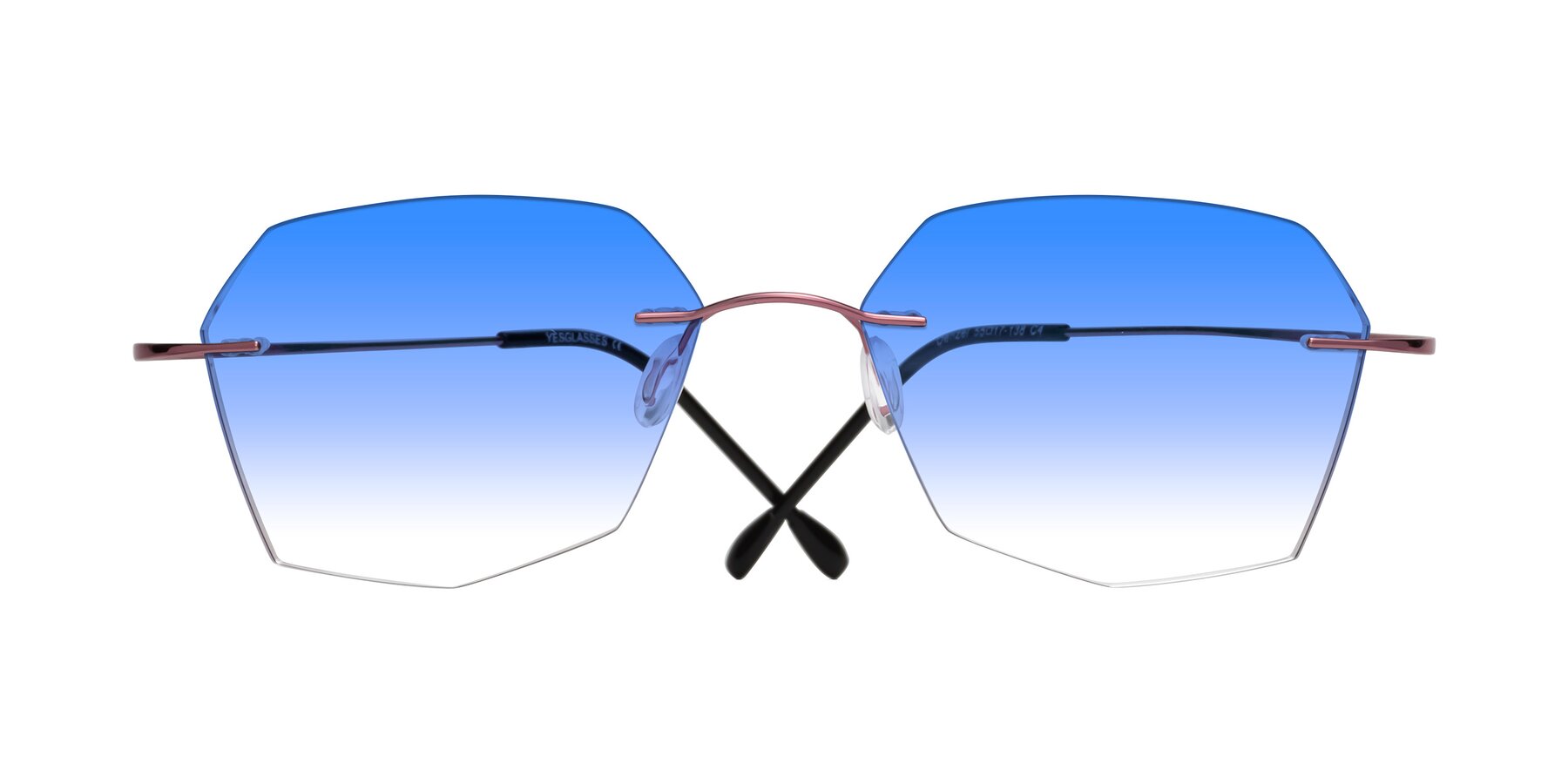 Folded Front of Denzel in Light Pink with Blue Gradient Lenses