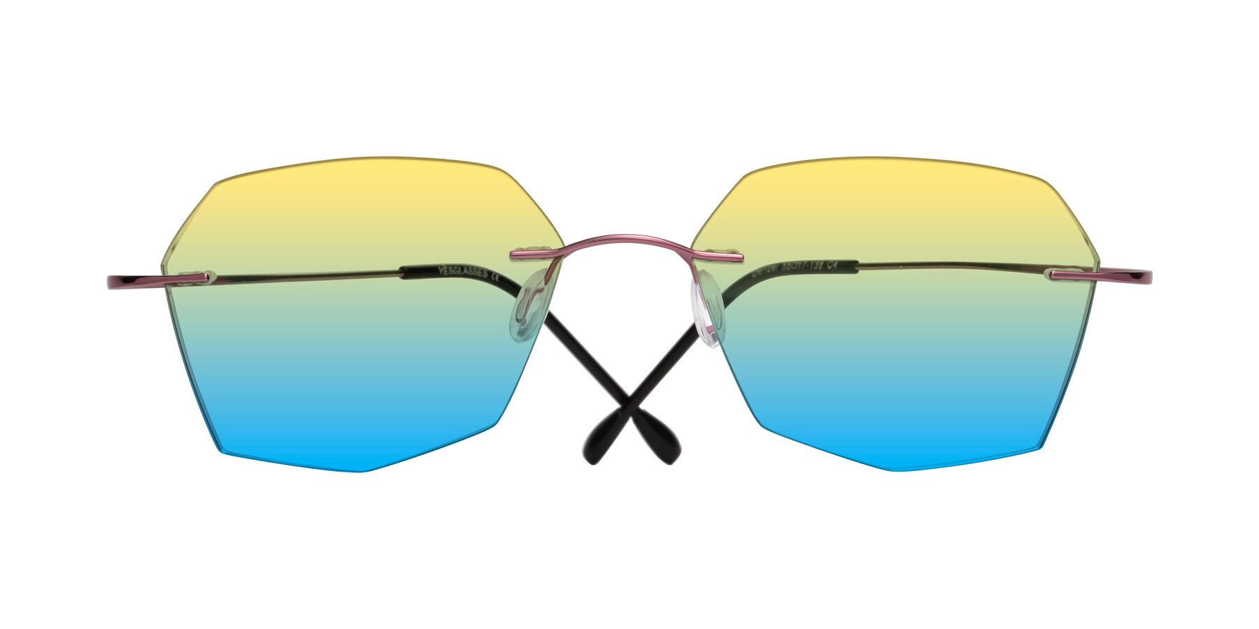 Folded Front of Denzel in Light Pink with Yellow / Blue Gradient Lenses