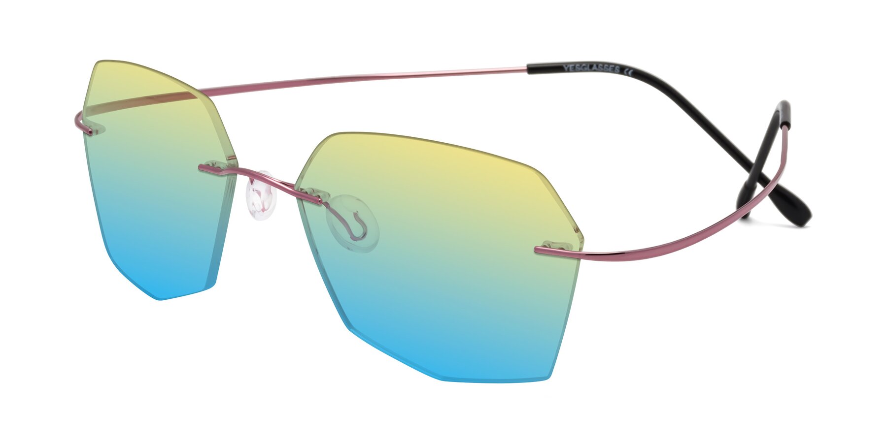 Angle of Denzel in Light Pink with Yellow / Blue Gradient Lenses