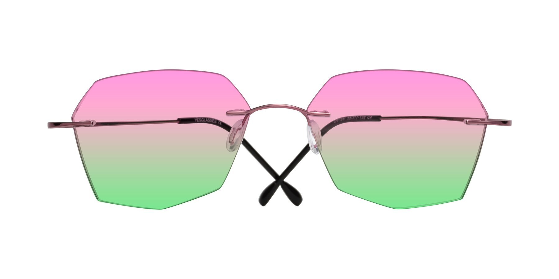 Folded Front of Denzel in Light Pink with Pink / Green Gradient Lenses