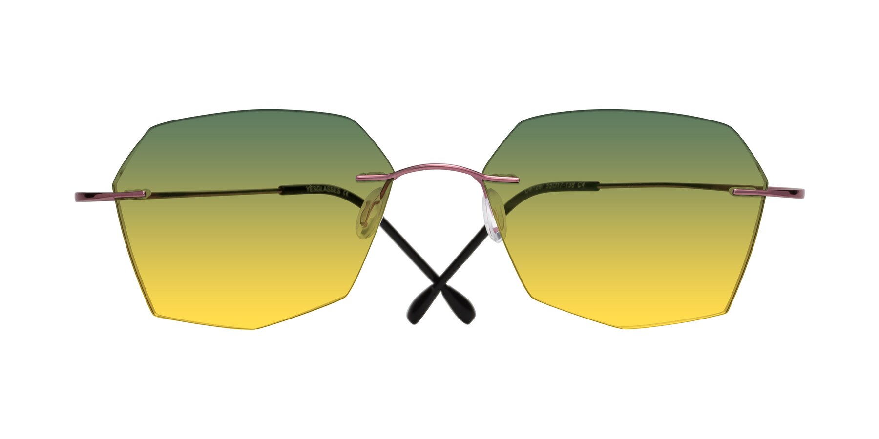 Folded Front of Denzel in Light Pink with Green / Yellow Gradient Lenses