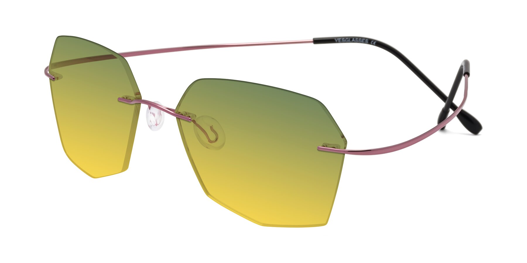 Angle of Denzel in Light Pink with Green / Yellow Gradient Lenses