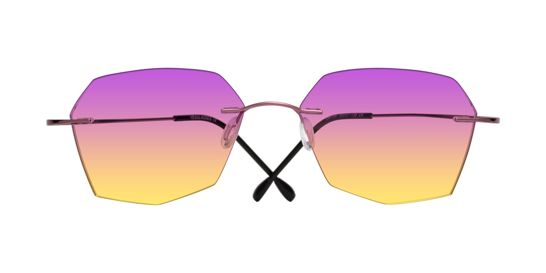 Folded Front of Denzel in Light Pink with Purple / Yellow Gradient Lenses