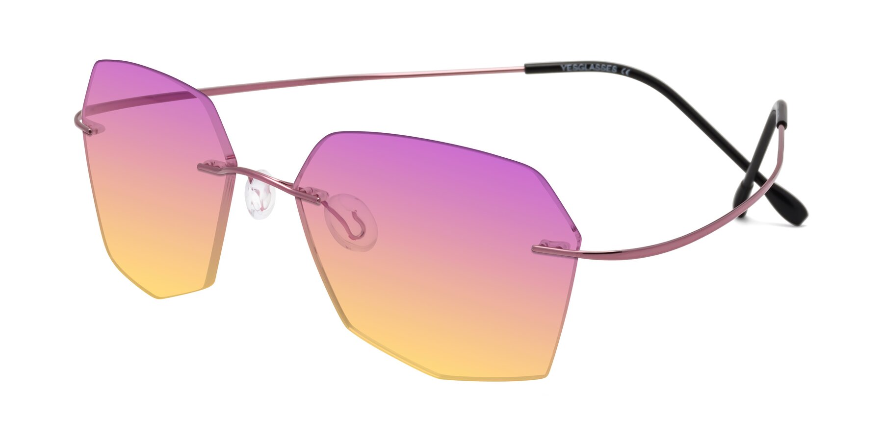 Angle of Denzel in Light Pink with Purple / Yellow Gradient Lenses