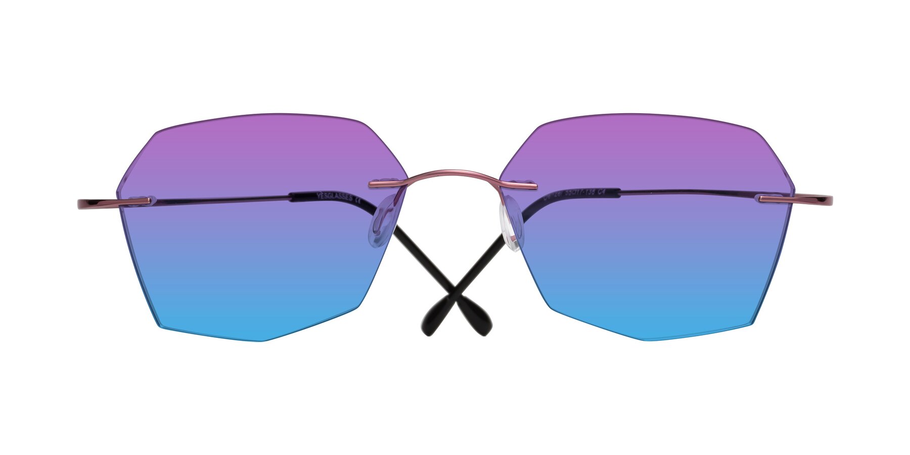 Folded Front of Denzel in Light Pink with Purple / Blue Gradient Lenses