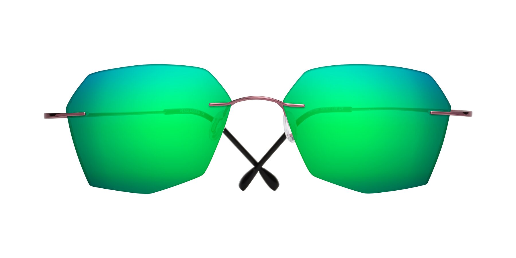 Folded Front of Denzel in Light Pink with Green Mirrored Lenses