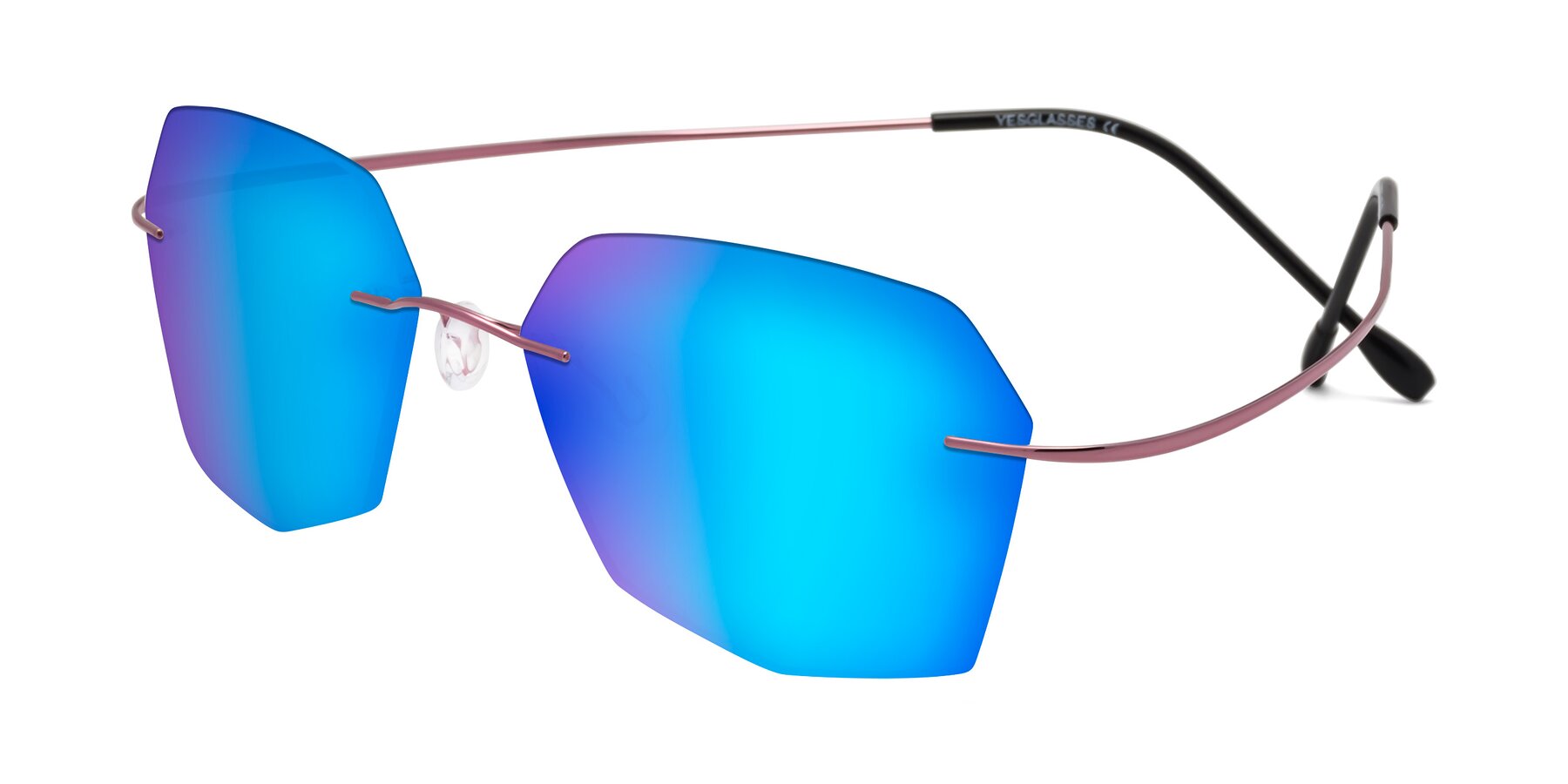 Angle of Denzel in Light Pink with Blue Mirrored Lenses