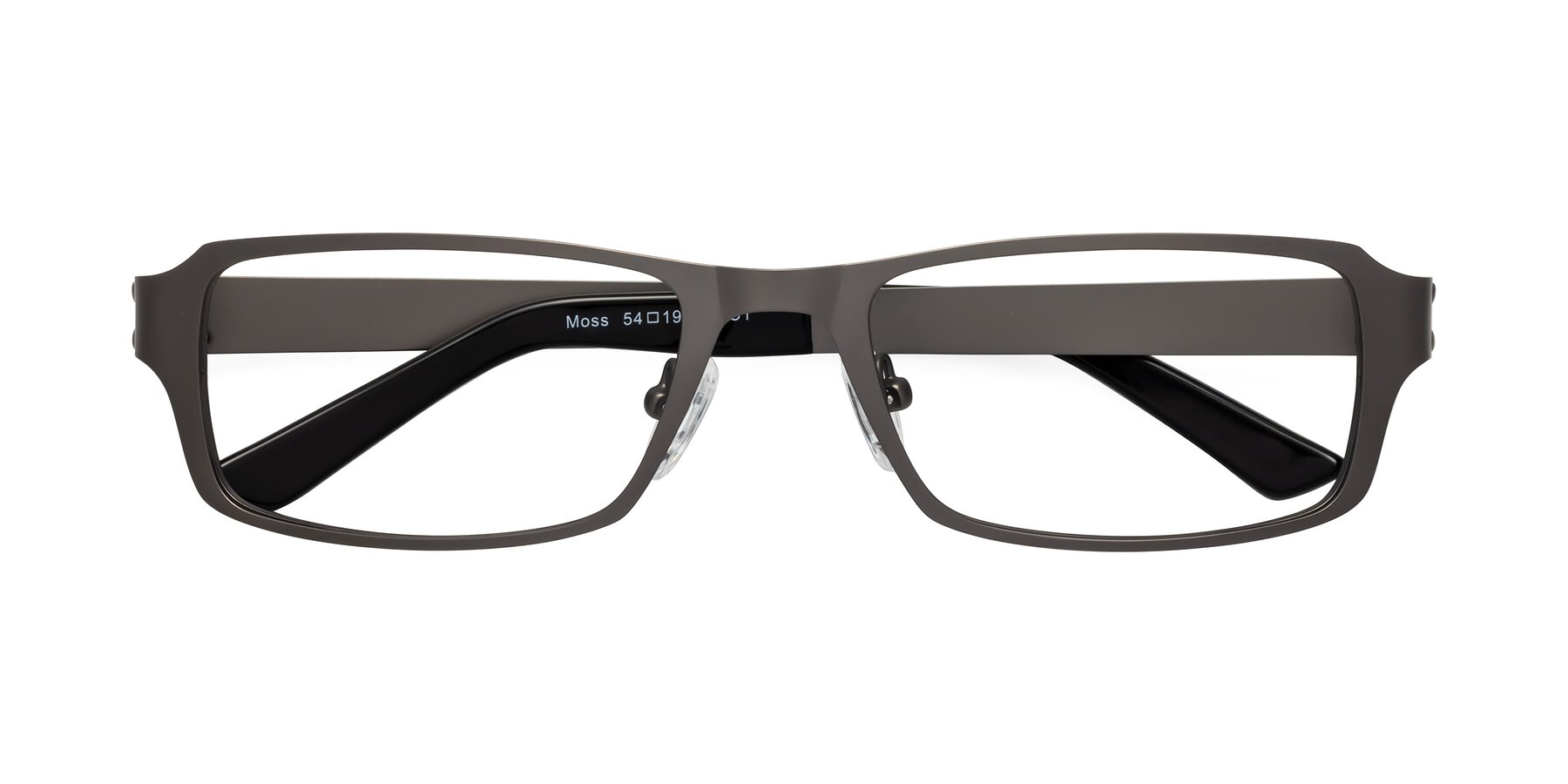 Folded Front of Moss in Gunmetal with Clear Eyeglass Lenses