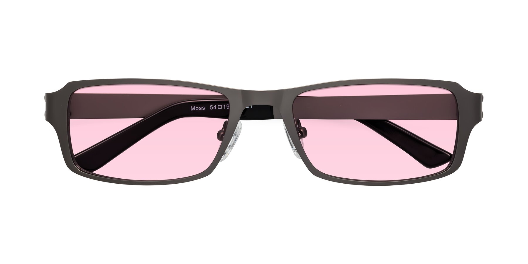 Folded Front of Moss in Gunmetal with Light Pink Tinted Lenses