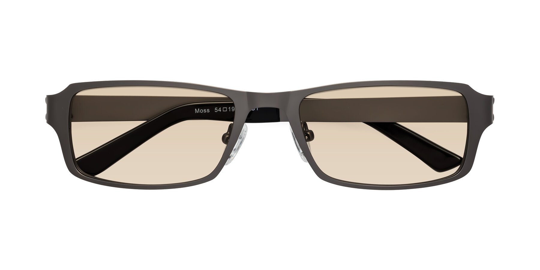 Folded Front of Moss in Gunmetal with Light Brown Tinted Lenses