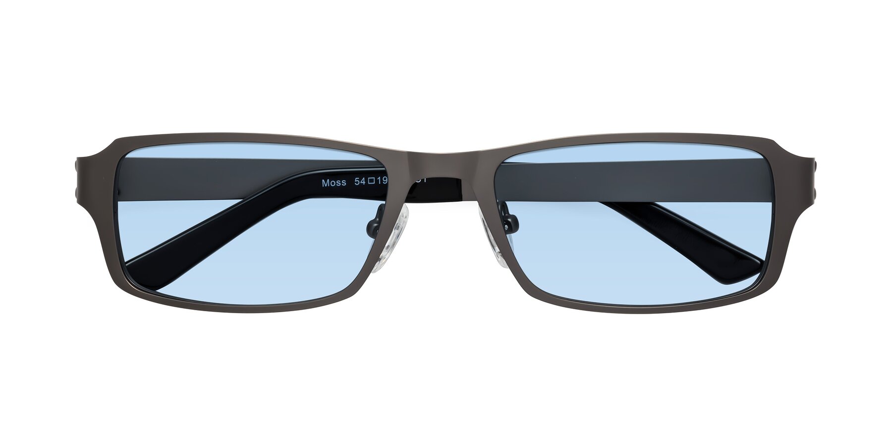 Folded Front of Moss in Gunmetal with Light Blue Tinted Lenses