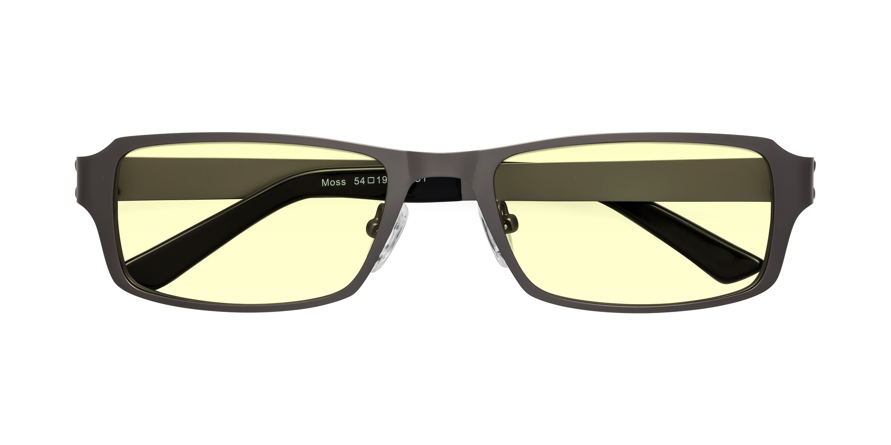 Folded Front of Moss in Gunmetal with Light Yellow Tinted Lenses