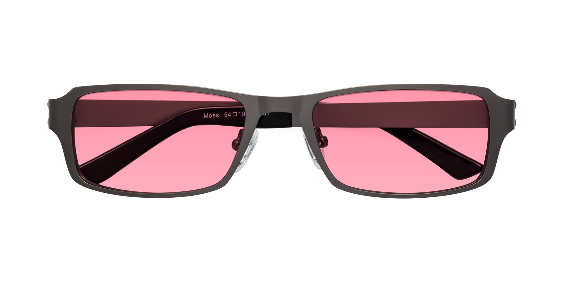 Folded Front of Moss in Gunmetal with Pink Tinted Lenses