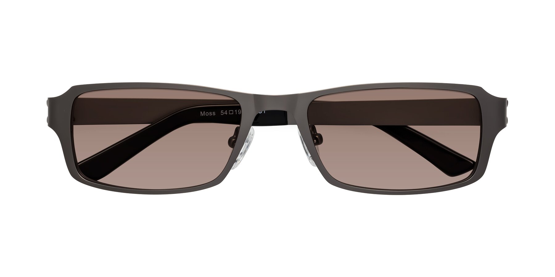 Folded Front of Moss in Gunmetal with Medium Brown Tinted Lenses