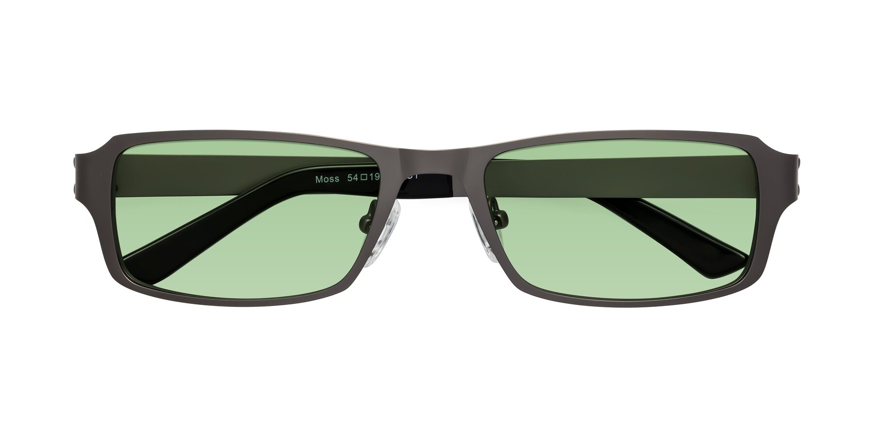 Folded Front of Moss in Gunmetal with Medium Green Tinted Lenses