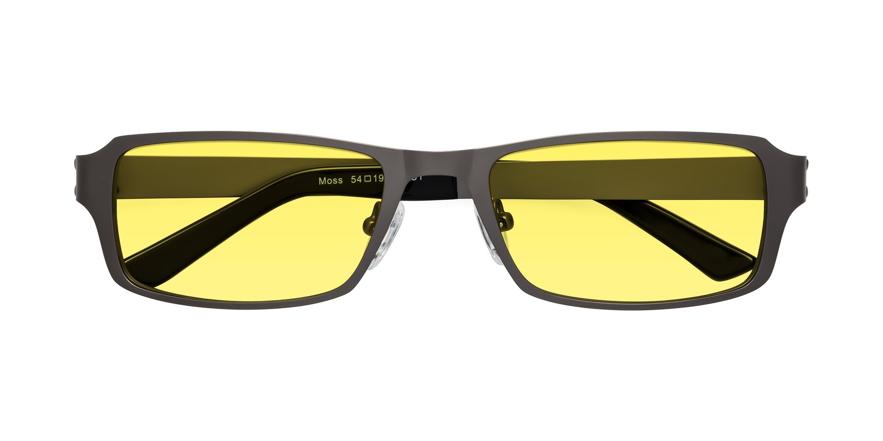 Folded Front of Moss in Gunmetal with Medium Yellow Tinted Lenses