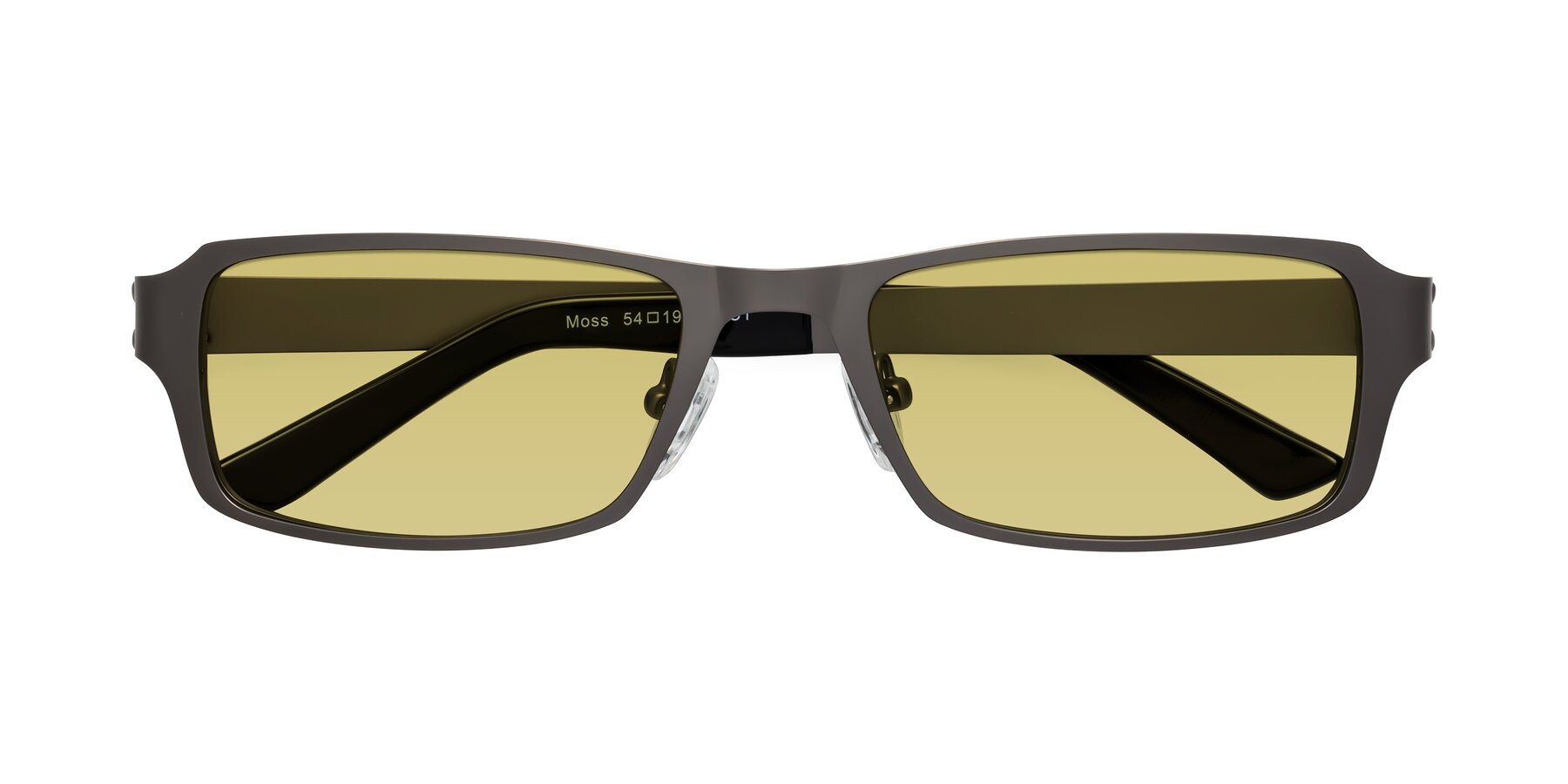 Folded Front of Moss in Gunmetal with Medium Champagne Tinted Lenses