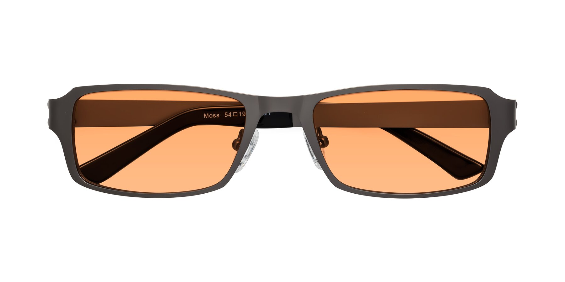 Folded Front of Moss in Gunmetal with Medium Orange Tinted Lenses