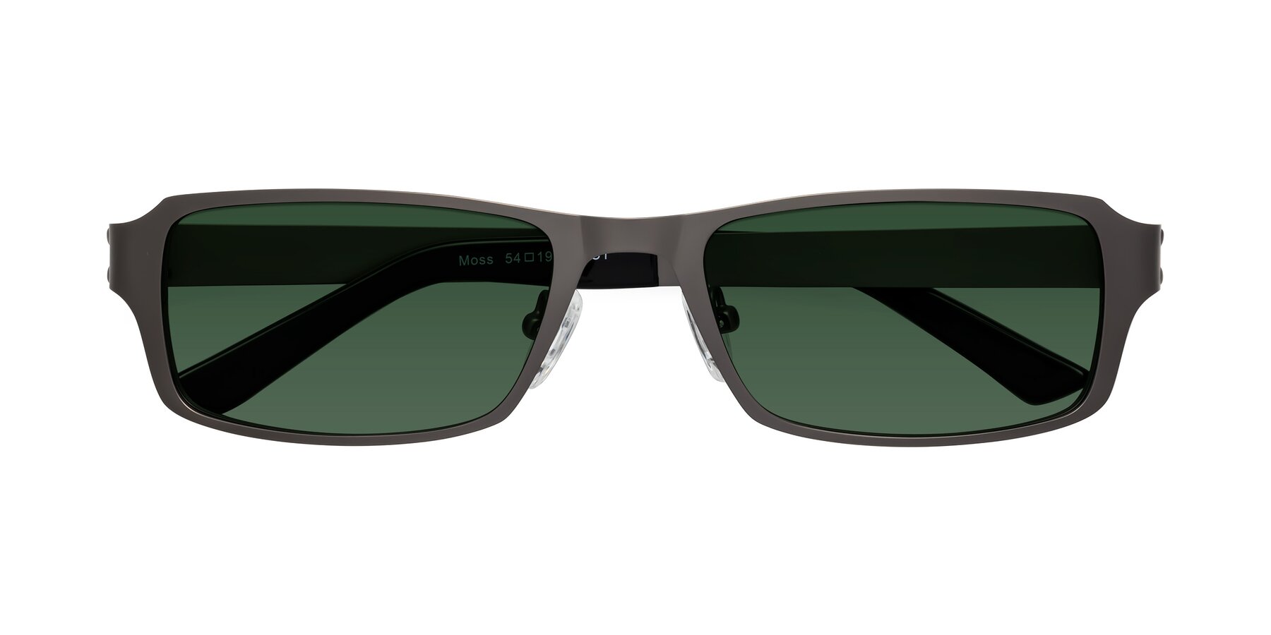 Folded Front of Moss in Gunmetal with Green Tinted Lenses