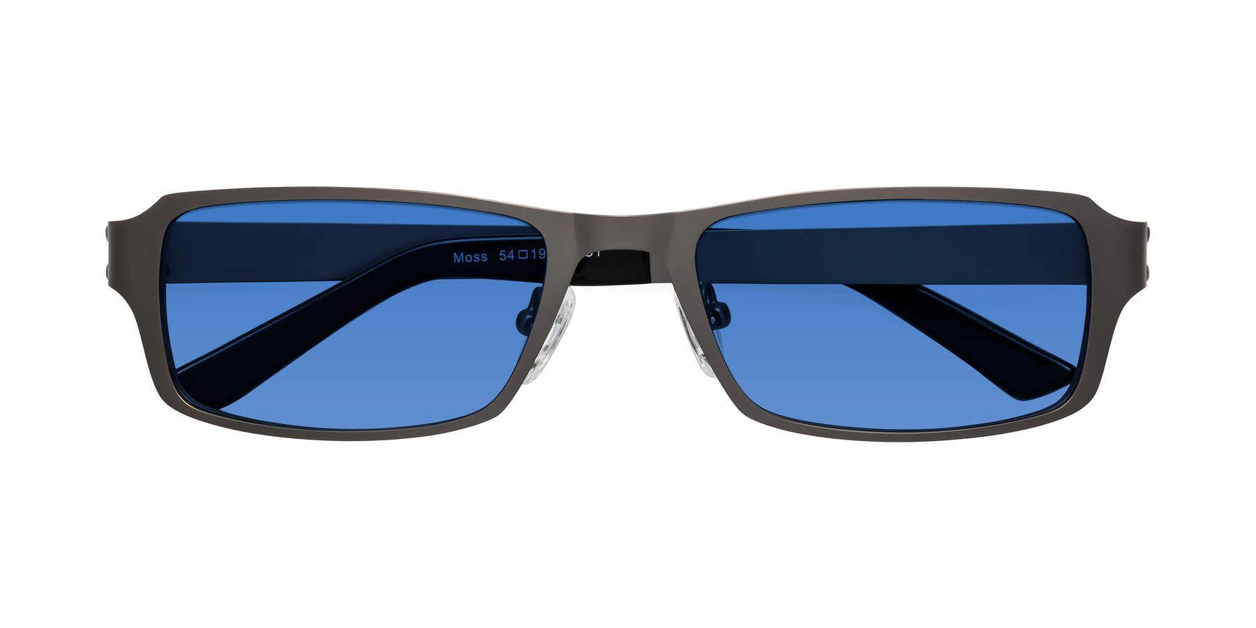 Folded Front of Moss in Gunmetal with Blue Tinted Lenses