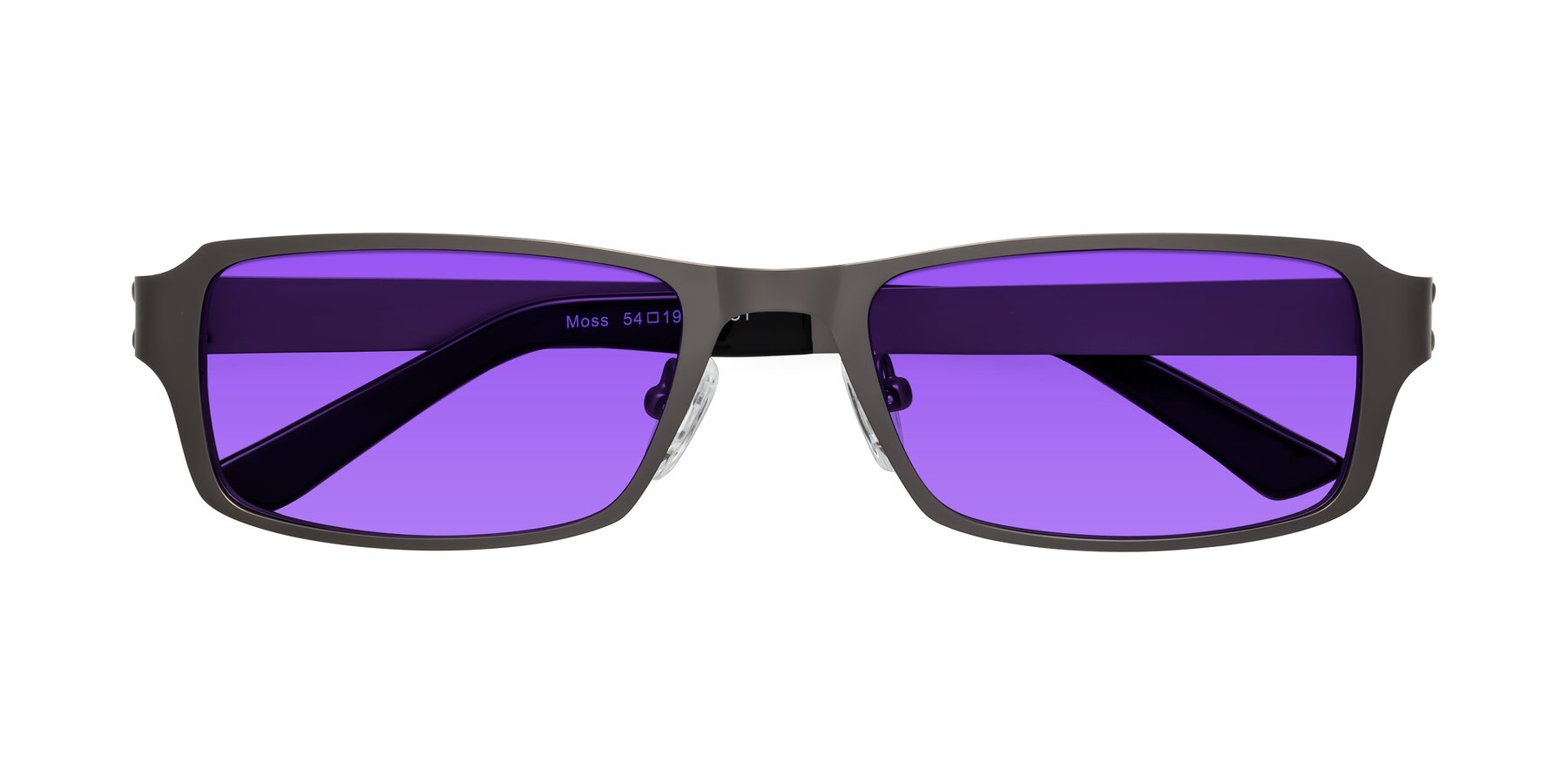 Folded Front of Moss in Gunmetal with Purple Tinted Lenses