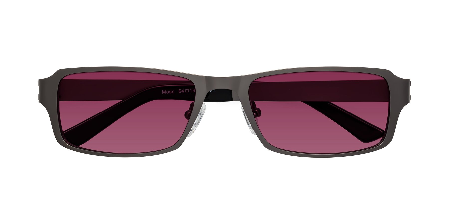 Folded Front of Moss in Gunmetal with Wine Tinted Lenses