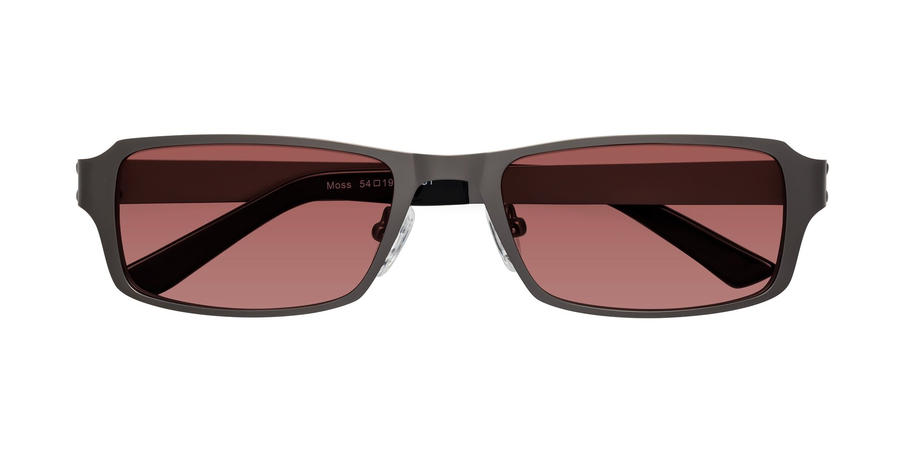 Folded Front of Moss in Gunmetal with Garnet Tinted Lenses