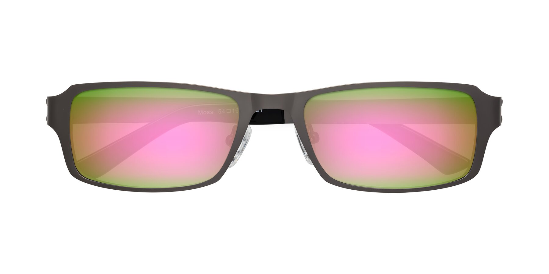 Folded Front of Moss in Gunmetal with Pink Mirrored Lenses