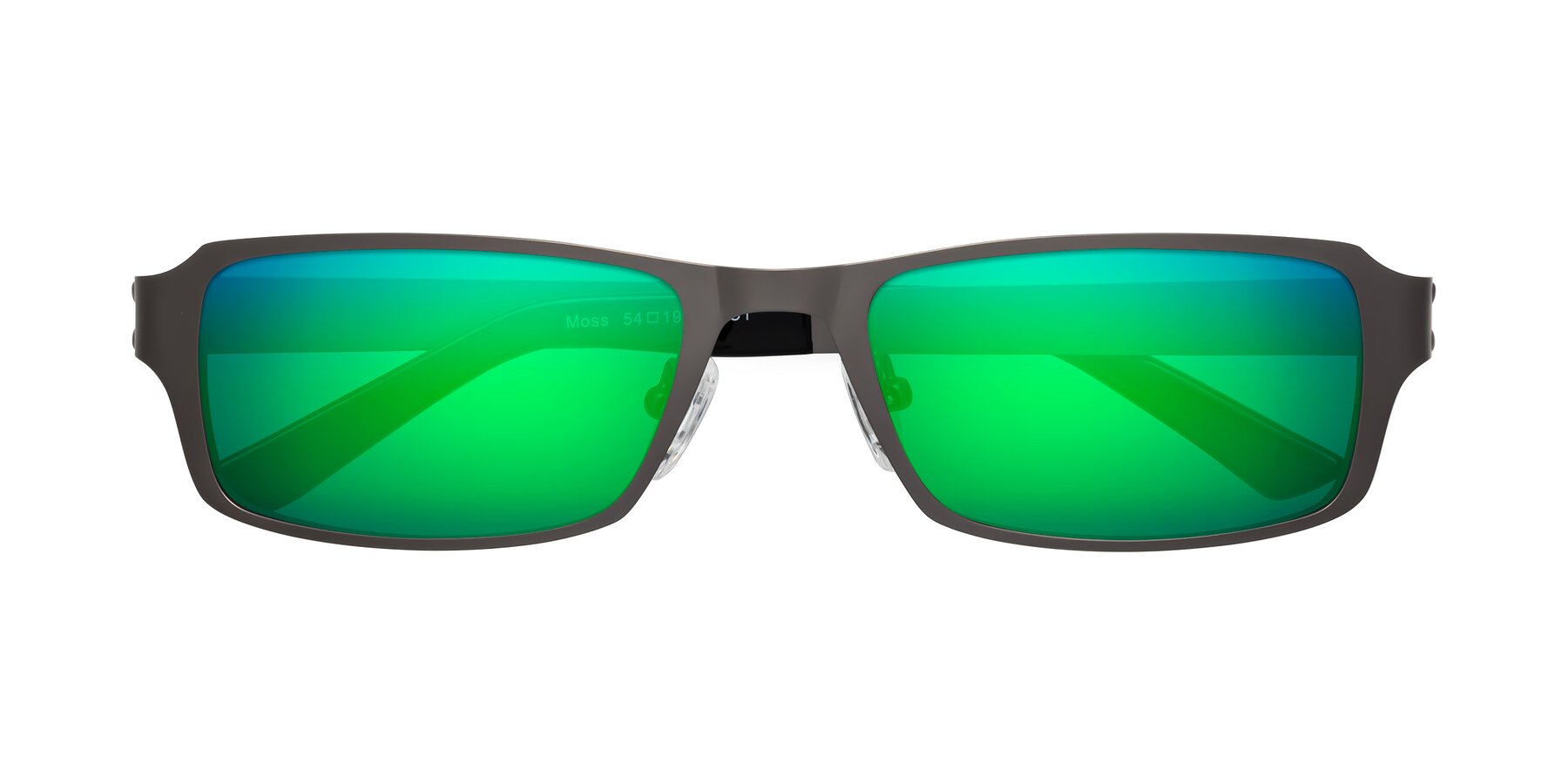 Folded Front of Moss in Gunmetal with Green Mirrored Lenses