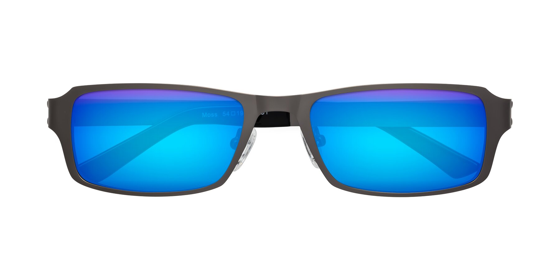 Folded Front of Moss in Gunmetal with Blue Mirrored Lenses