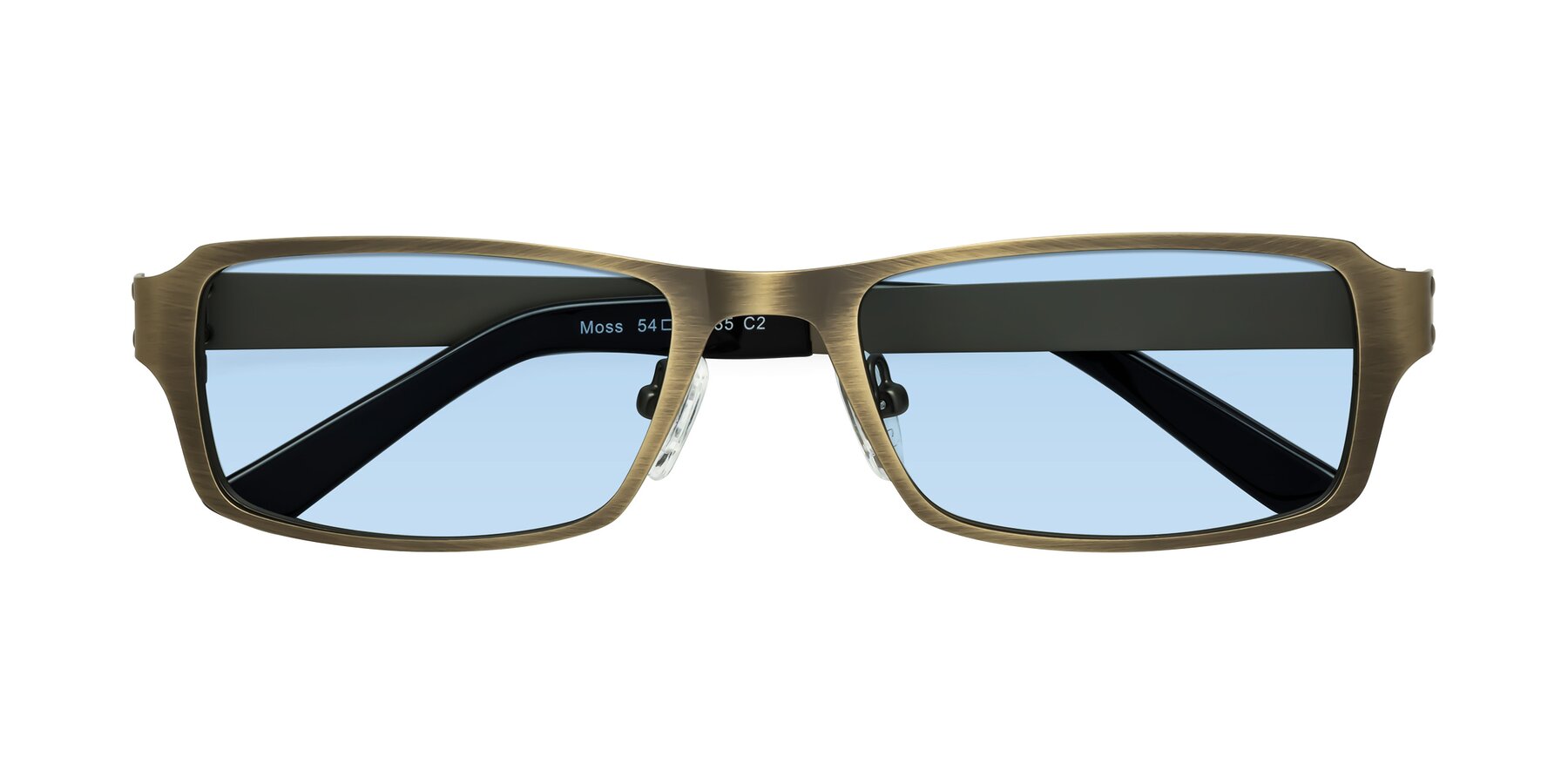 Folded Front of Moss in Bronze with Light Blue Tinted Lenses