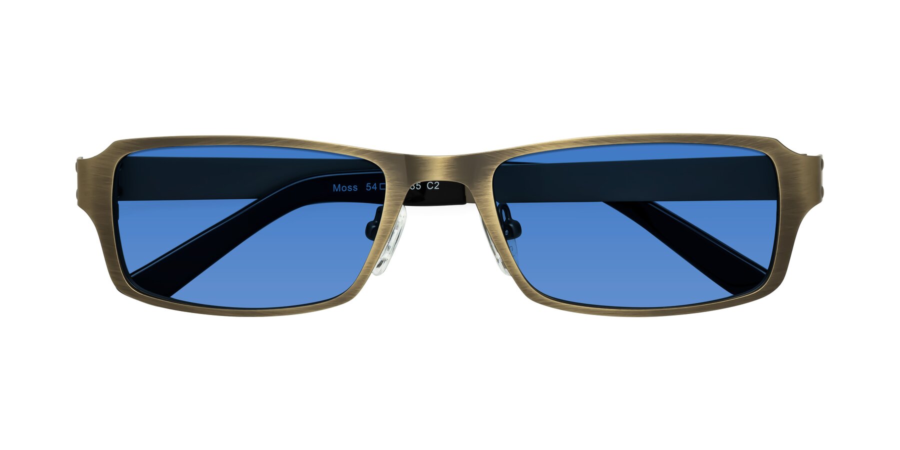 Folded Front of Moss in Bronze with Blue Tinted Lenses