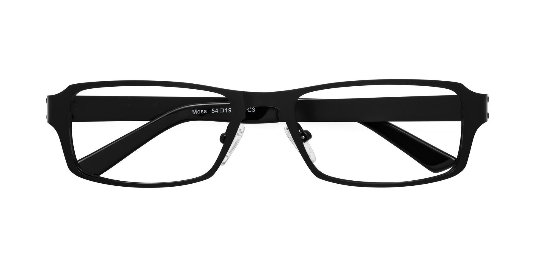 Folded Front of Moss in Matte Black with Clear Eyeglass Lenses