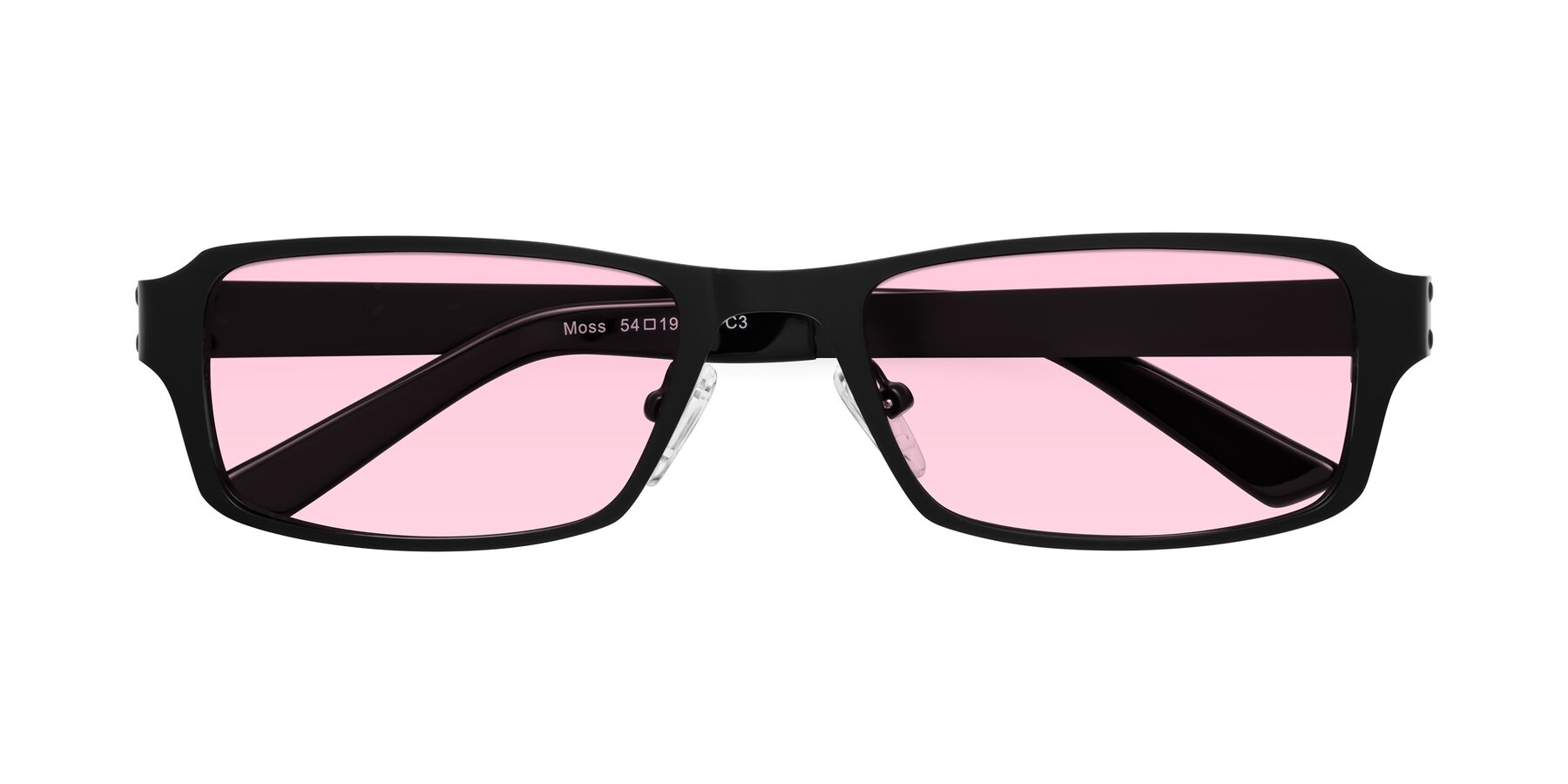 Folded Front of Moss in Matte Black with Light Pink Tinted Lenses