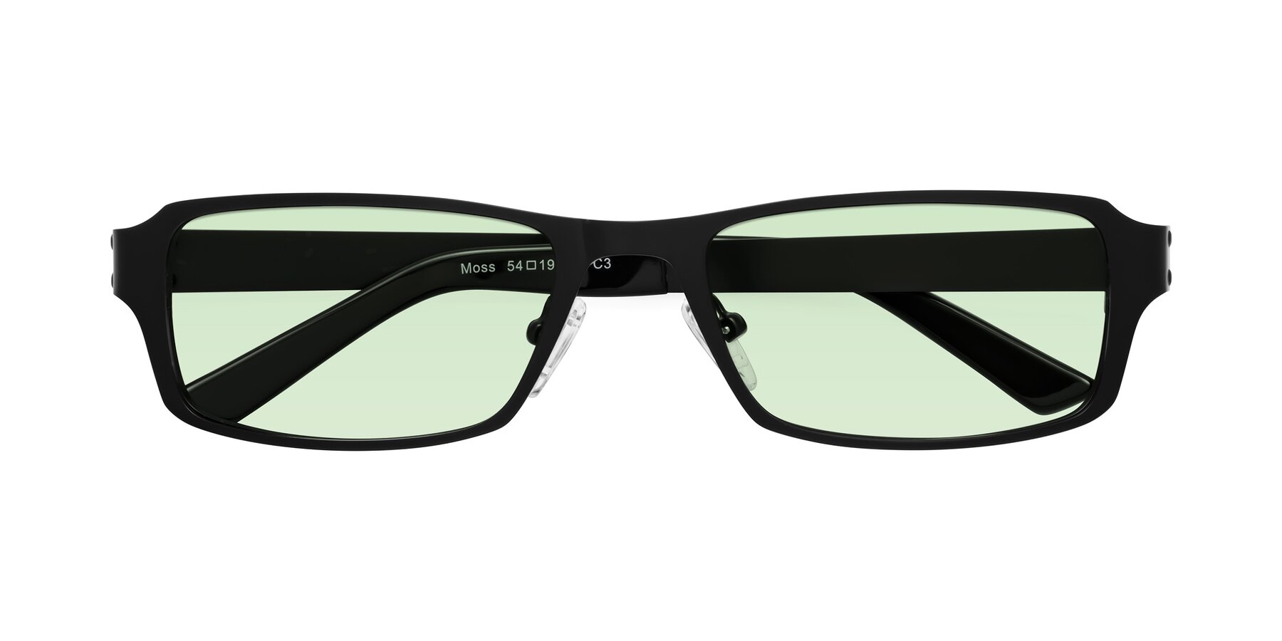 Folded Front of Moss in Matte Black with Light Green Tinted Lenses