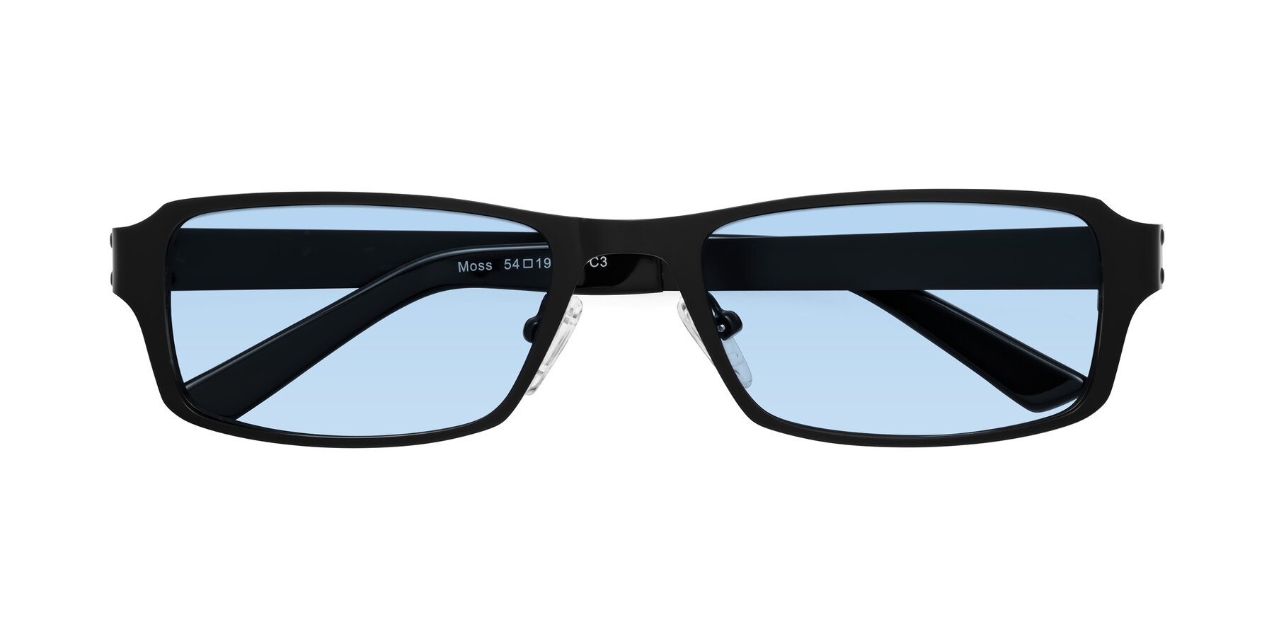 Folded Front of Moss in Matte Black with Light Blue Tinted Lenses