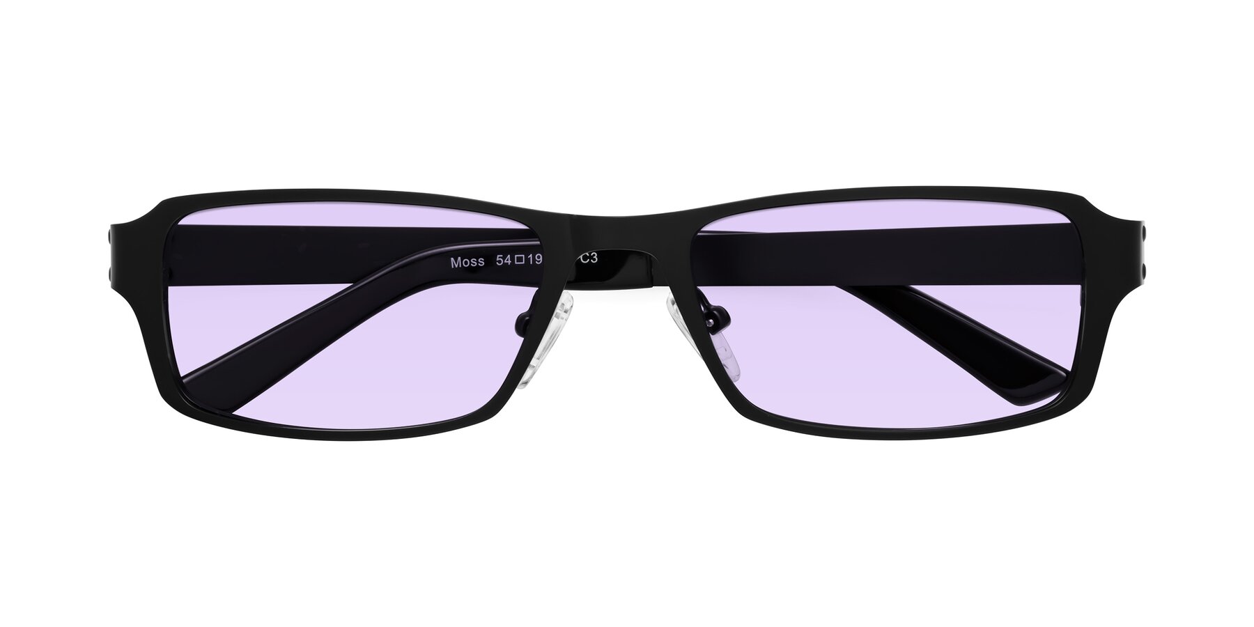 Folded Front of Moss in Matte Black with Light Purple Tinted Lenses