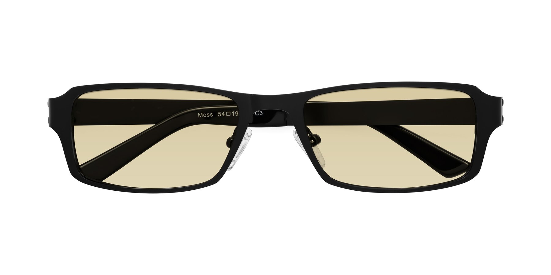 Folded Front of Moss in Matte Black with Light Champagne Tinted Lenses