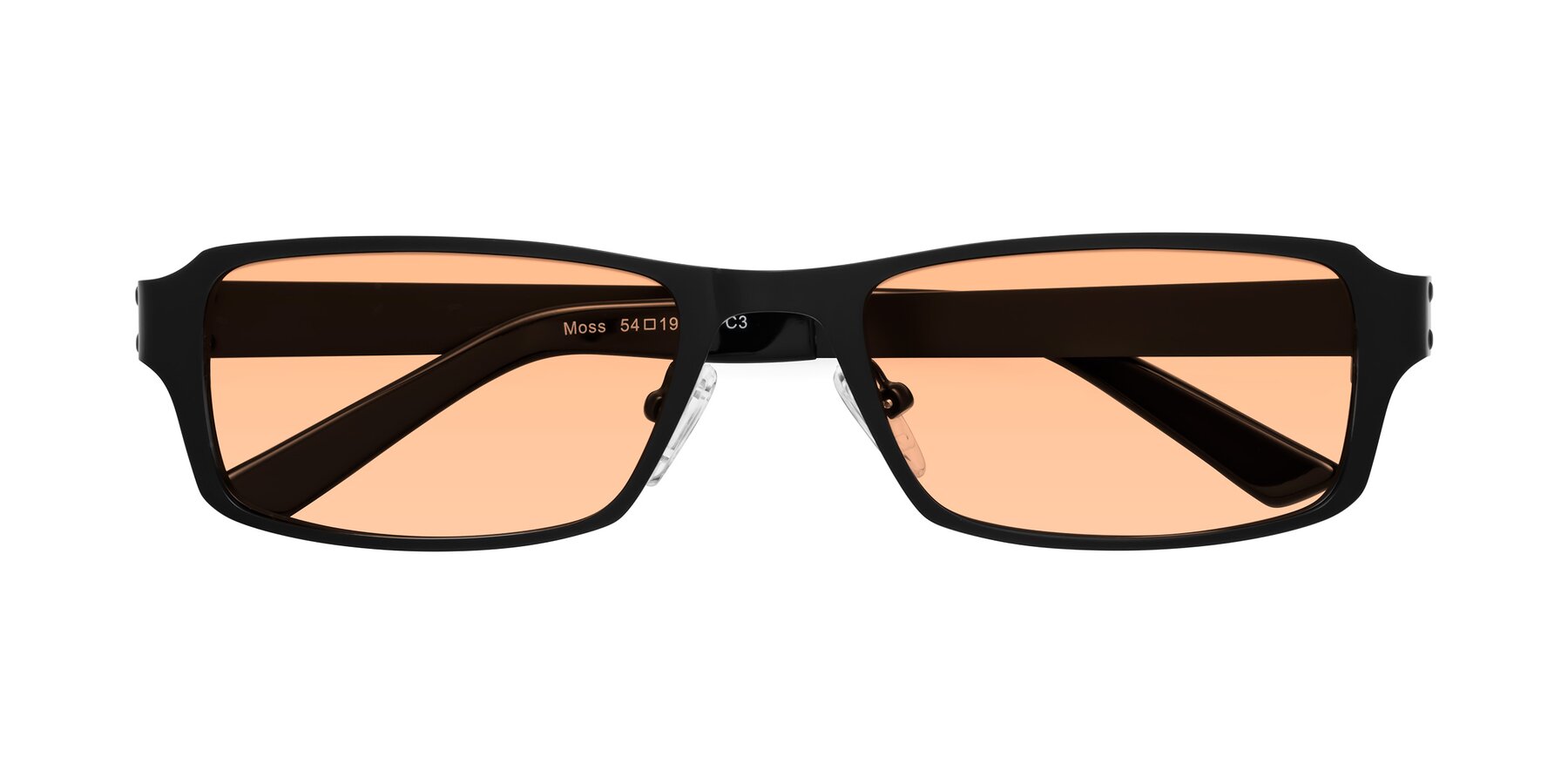 Folded Front of Moss in Matte Black with Light Orange Tinted Lenses