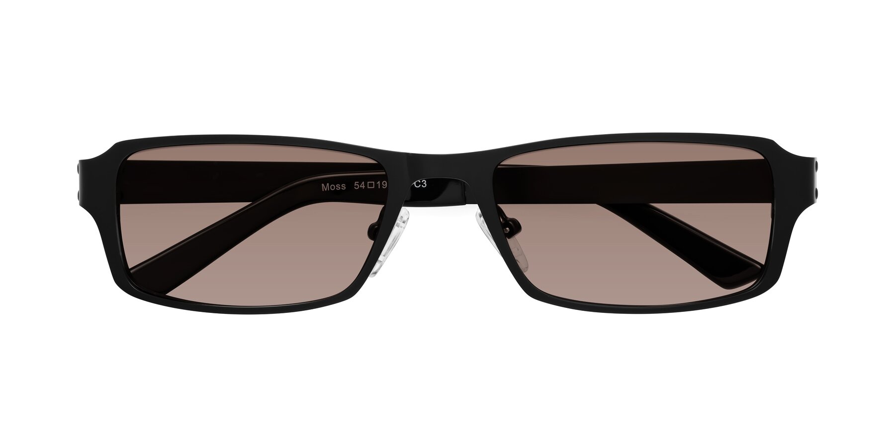 Folded Front of Moss in Matte Black with Medium Brown Tinted Lenses