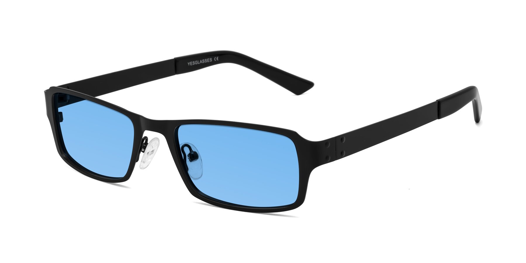 Angle of Moss in Matte Black with Medium Blue Tinted Lenses