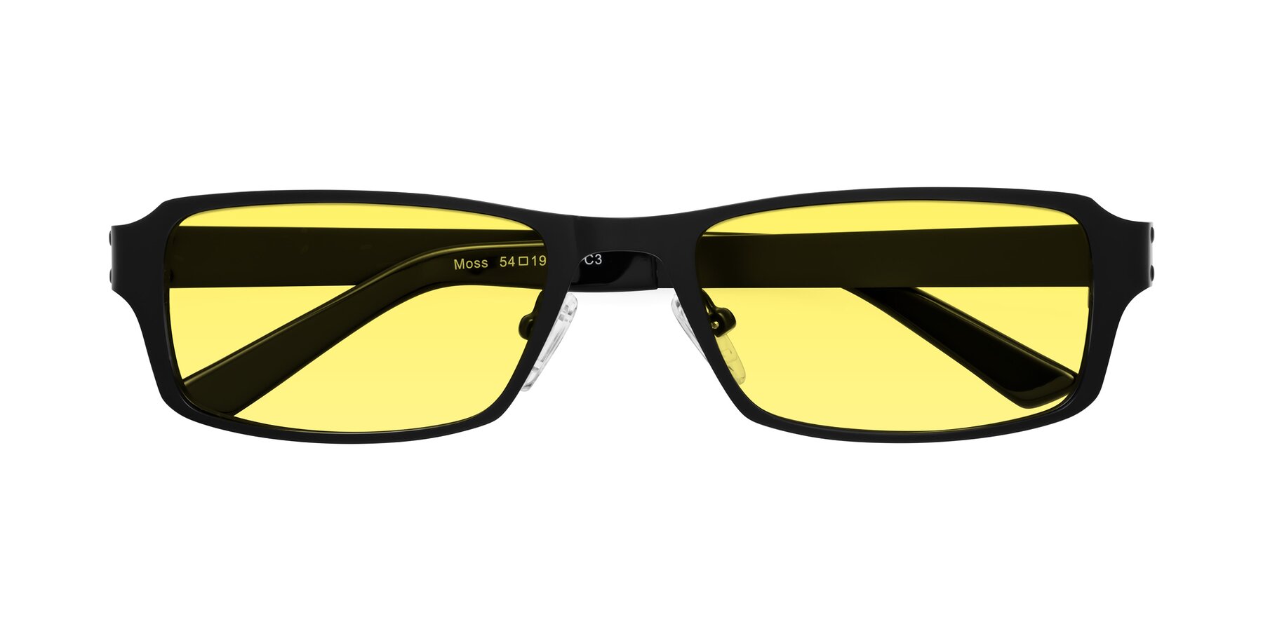 Folded Front of Moss in Matte Black with Medium Yellow Tinted Lenses