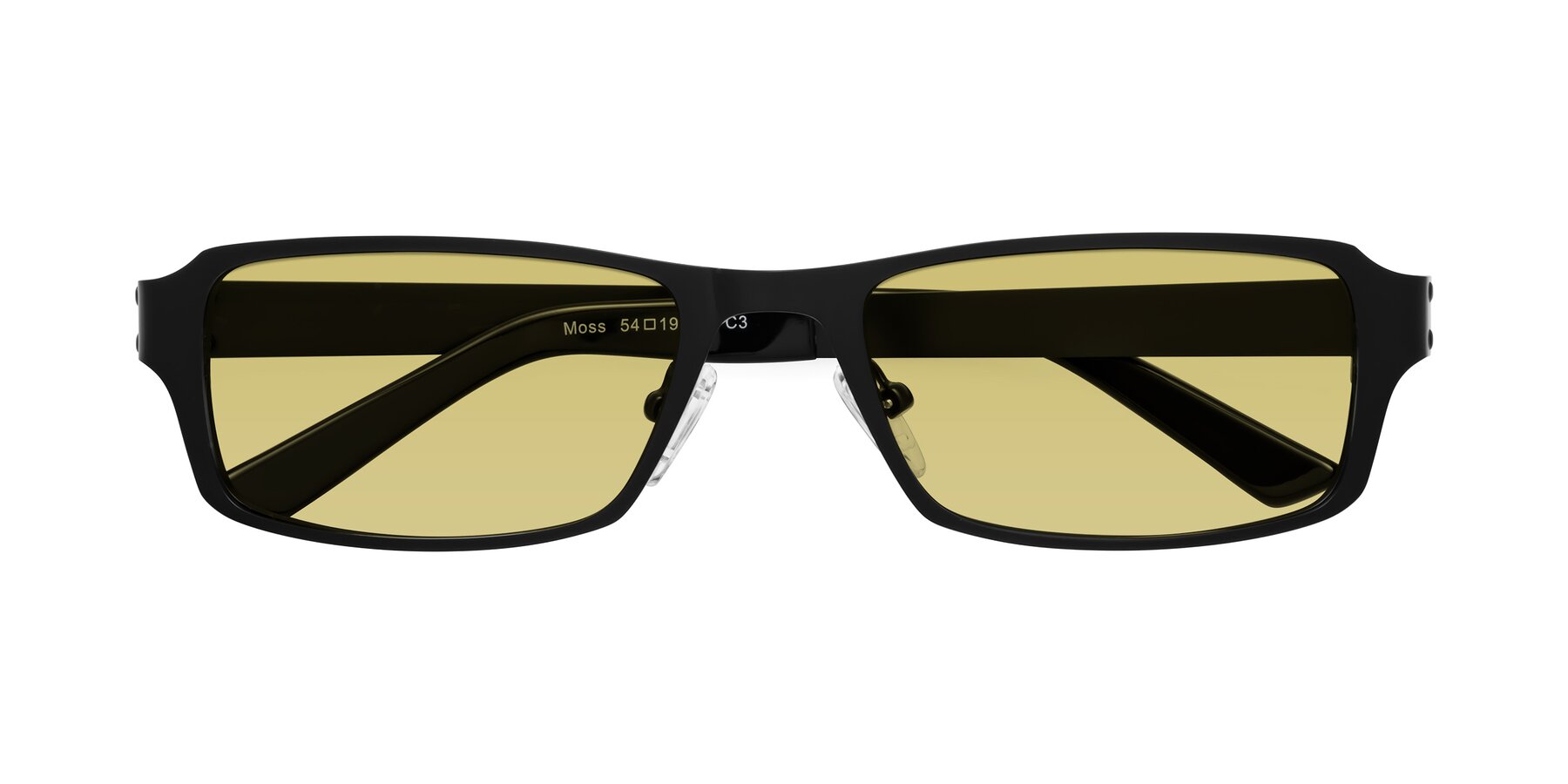 Folded Front of Moss in Matte Black with Medium Champagne Tinted Lenses