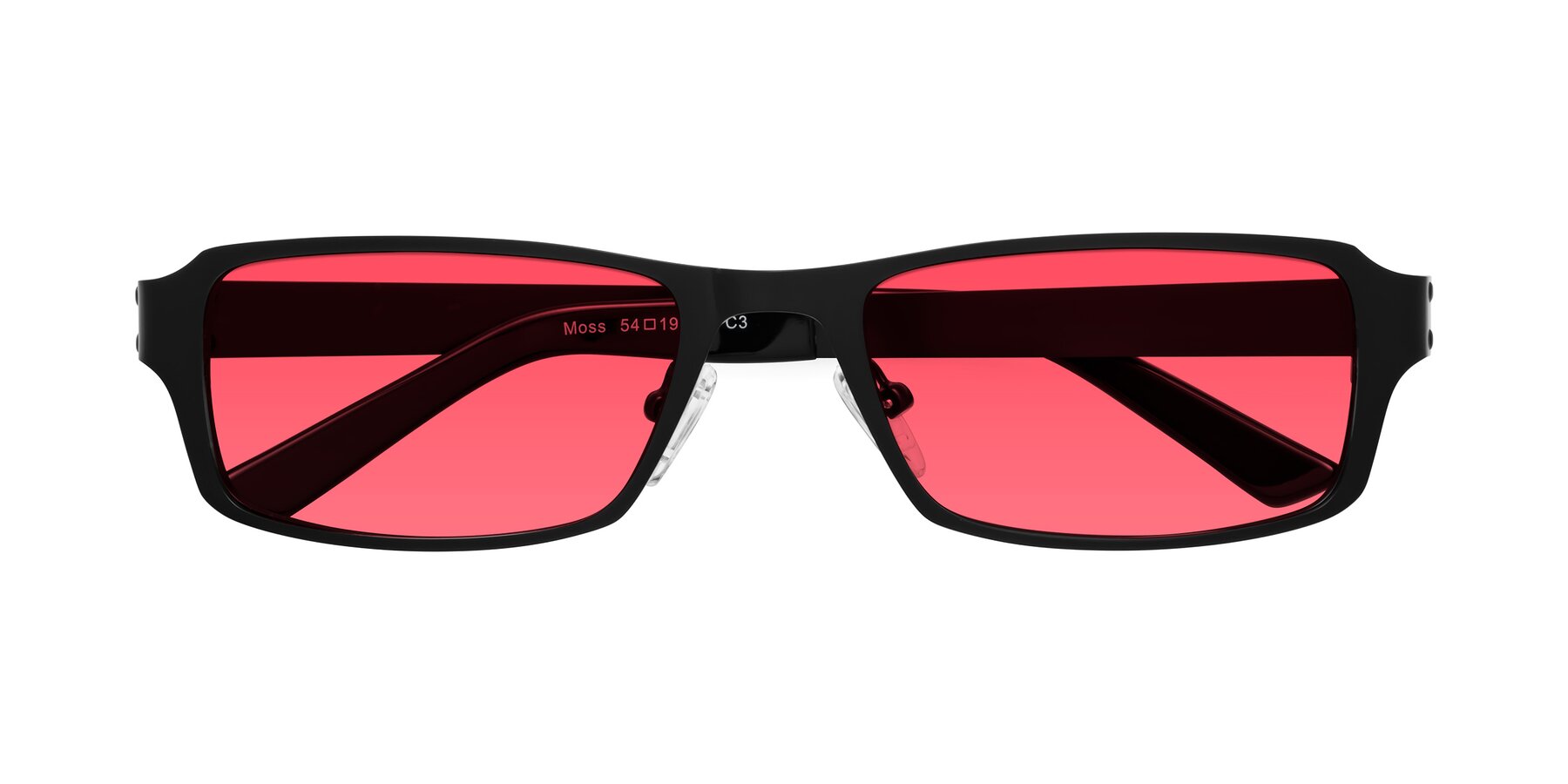 Folded Front of Moss in Matte Black with Red Tinted Lenses