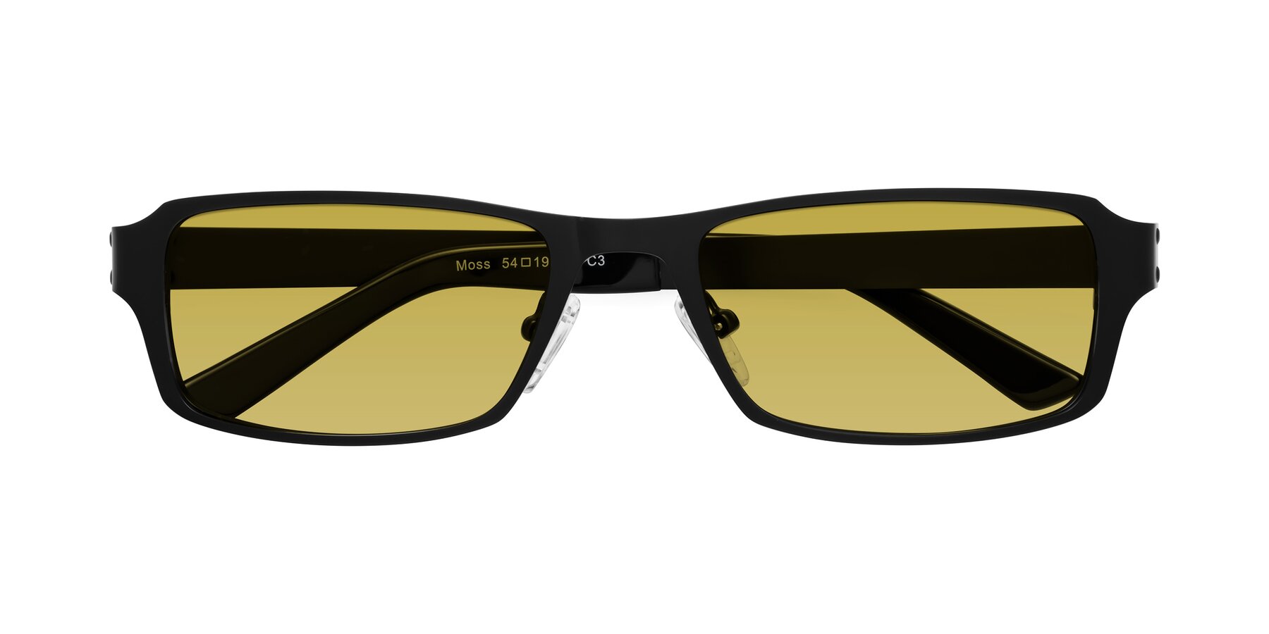 Folded Front of Moss in Matte Black with Champagne Tinted Lenses