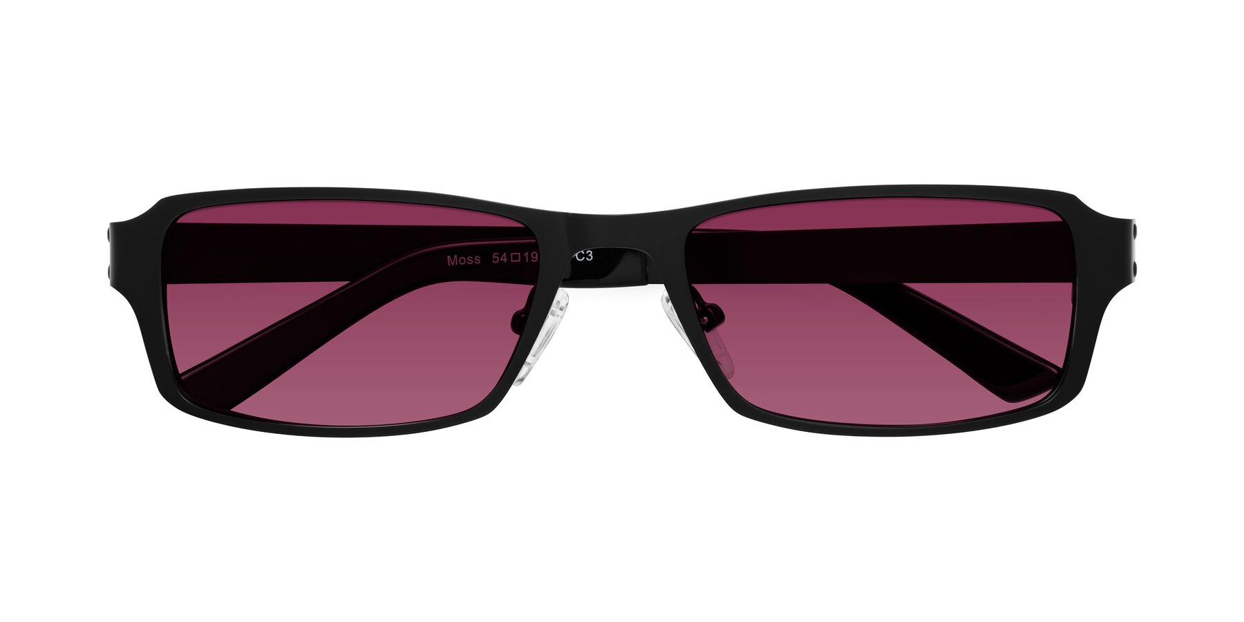 Folded Front of Moss in Matte Black with Wine Tinted Lenses