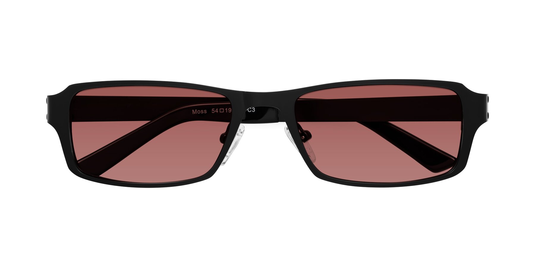 Folded Front of Moss in Matte Black with Garnet Tinted Lenses