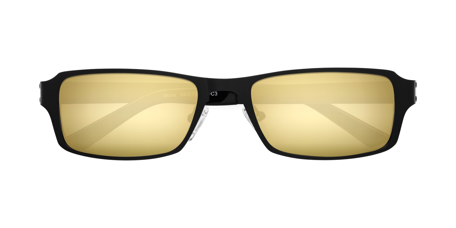 Folded Front of Moss in Matte Black with Gold Mirrored Lenses