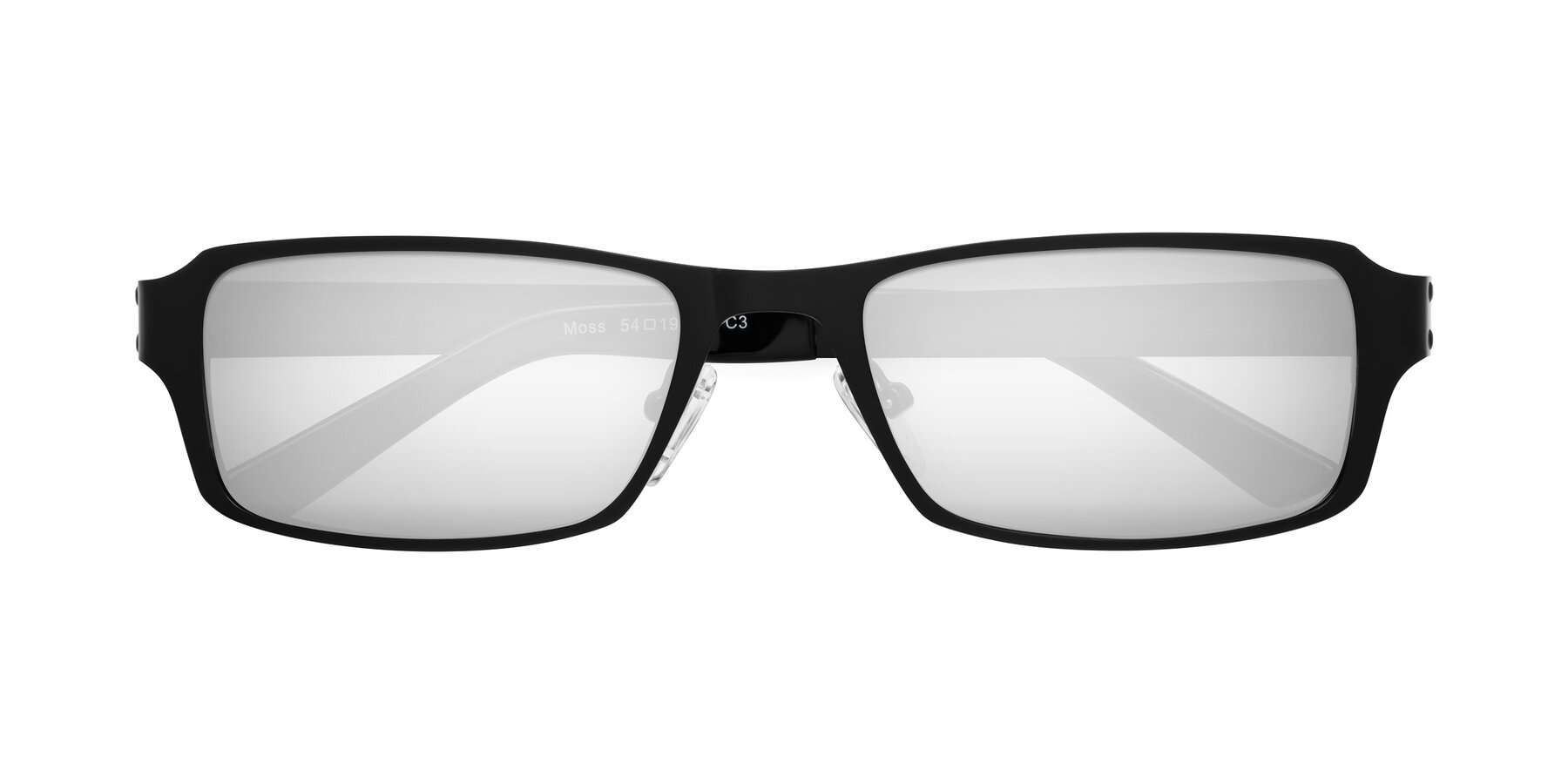 Folded Front of Moss in Matte Black with Silver Mirrored Lenses